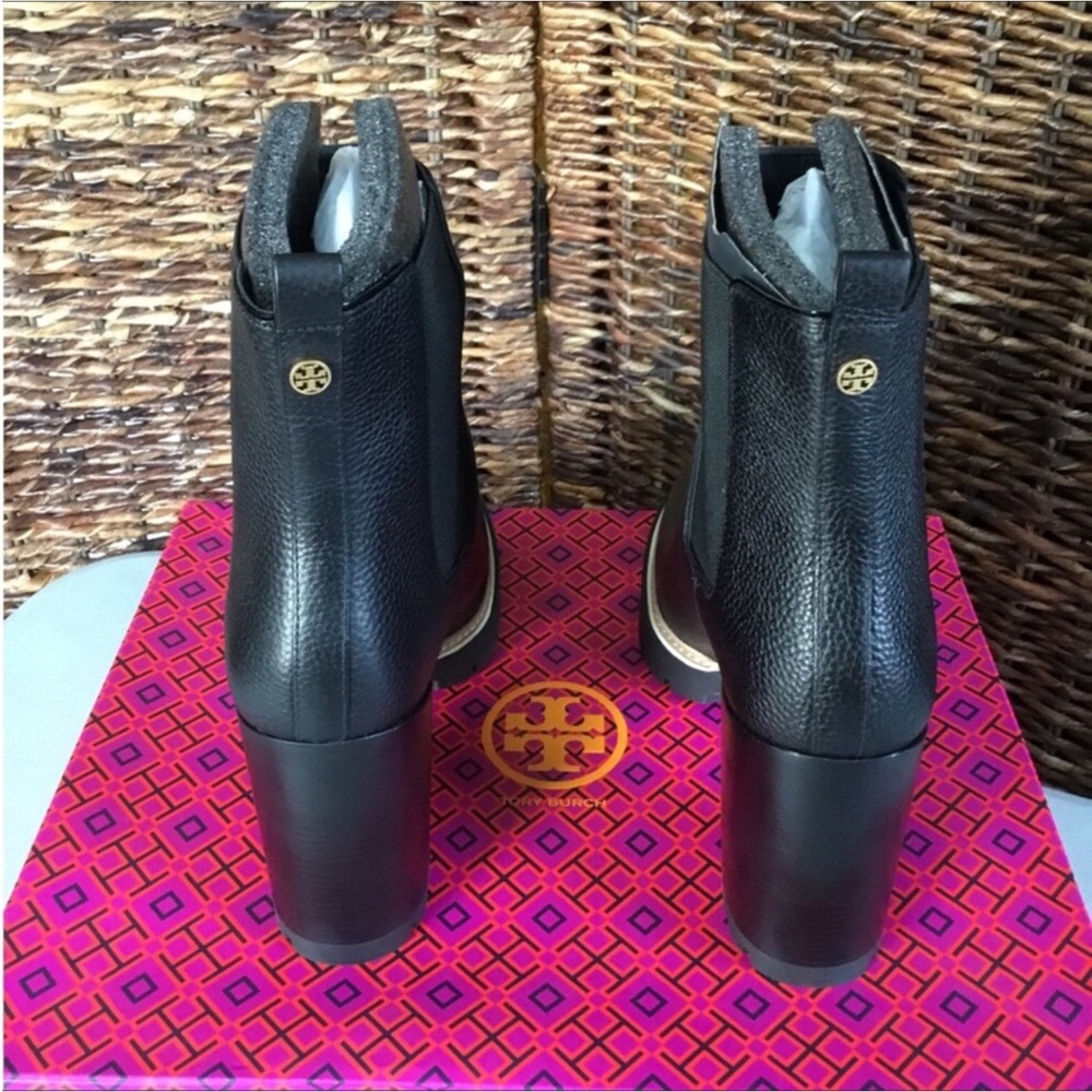 TORY BURCH NEW MILLER 100 MM LUG SOLE BOOTIE TUMBLED LEATHER PERFECT BLACK - Picture 2 of 11